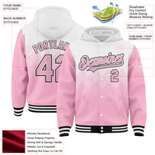 Charger l'image dans la galerie, Custom White Light Pink-Black Gradient Square Shape 3D Pattern Design Bomber Full-Snap Varsity Letterman Hoodie Jacket