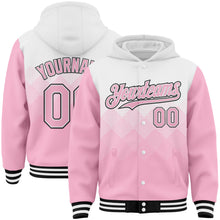 Charger l'image dans la galerie, Custom White Light Pink-Black Gradient Square Shape 3D Pattern Design Bomber Full-Snap Varsity Letterman Hoodie Jacket