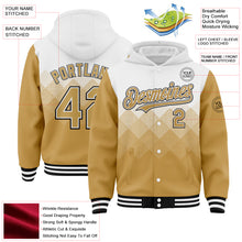 Charger l'image dans la galerie, Custom White Old Gold-Black Gradient Square Shape 3D Pattern Design Bomber Full-Snap Varsity Letterman Hoodie Jacket