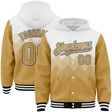 Charger l'image dans la galerie, Custom White Old Gold-Black Gradient Square Shape 3D Pattern Design Bomber Full-Snap Varsity Letterman Hoodie Jacket