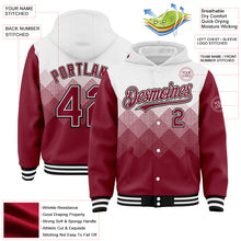 Charger l'image dans la galerie, Custom White Crimson-Black Gradient Square Shape 3D Pattern Design Bomber Full-Snap Varsity Letterman Hoodie Jacket