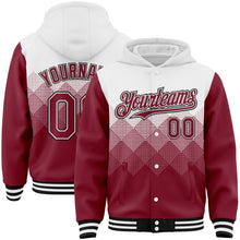 Charger l'image dans la galerie, Custom White Crimson-Black Gradient Square Shape 3D Pattern Design Bomber Full-Snap Varsity Letterman Hoodie Jacket