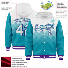 Charger l'image dans la galerie, Custom White Teal-Purple Gradient Square Shape 3D Pattern Design Bomber Full-Snap Varsity Letterman Hoodie Jacket