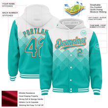 Charger l'image dans la galerie, Custom White Aqua-Orange Gradient Square Shape 3D Pattern Design Bomber Full-Snap Varsity Letterman Hoodie Jacket