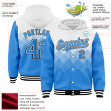 Charger l'image dans la galerie, Custom White Powder Blue-Black Gradient Square Shape 3D Pattern Design Bomber Full-Snap Varsity Letterman Hoodie Jacket