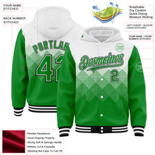 Charger l'image dans la galerie, Custom White Grass Green-Black Gradient Square Shape 3D Pattern Design Bomber Full-Snap Varsity Letterman Hoodie Jacket