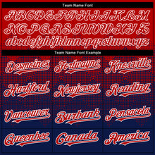 Charger l'image dans la galerie, Custom Red Navy-White Gradient Square Shape 3D Pattern Design Bomber Full-Snap Varsity Letterman Hoodie Jacket