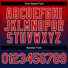 Charger l'image dans la galerie, Custom Red Navy-White Gradient Square Shape 3D Pattern Design Bomber Full-Snap Varsity Letterman Hoodie Jacket