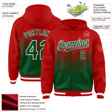 Charger l'image dans la galerie, Custom Red Green-White Gradient Square Shape 3D Pattern Design Bomber Full-Snap Varsity Letterman Hoodie Jacket
