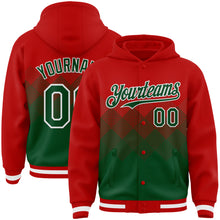 Charger l'image dans la galerie, Custom Red Green-White Gradient Square Shape 3D Pattern Design Bomber Full-Snap Varsity Letterman Hoodie Jacket