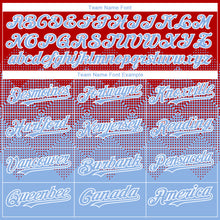 Charger l'image dans la galerie, Custom Red Light Blue-White Gradient Square Shape 3D Pattern Design Bomber Full-Snap Varsity Letterman Hoodie Jacket