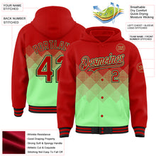 Charger l'image dans la galerie, Custom Red Pea Green-Black Gradient Square Shape 3D Pattern Design Bomber Full-Snap Varsity Letterman Hoodie Jacket