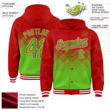 Charger l'image dans la galerie, Custom Red Aurora Green-White Gradient Square Shape 3D Pattern Design Bomber Full-Snap Varsity Letterman Hoodie Jacket