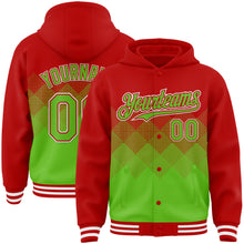 Charger l'image dans la galerie, Custom Red Aurora Green-White Gradient Square Shape 3D Pattern Design Bomber Full-Snap Varsity Letterman Hoodie Jacket
