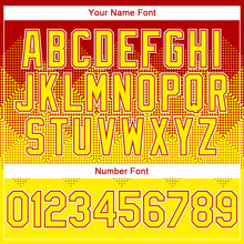 Charger l'image dans la galerie, Custom Red Light Yellow-White Gradient Square Shape 3D Pattern Design Bomber Full-Snap Varsity Letterman Hoodie Jacket