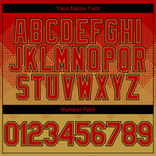 Charger l'image dans la galerie, Custom Red Old Gold-Black Gradient Square Shape 3D Pattern Design Bomber Full-Snap Varsity Letterman Hoodie Jacket