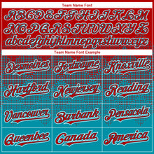 Charger l'image dans la galerie, Custom Red Teal-White Gradient Square Shape 3D Pattern Design Bomber Full-Snap Varsity Letterman Hoodie Jacket