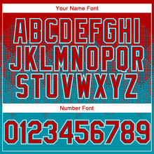 Charger l'image dans la galerie, Custom Red Teal-White Gradient Square Shape 3D Pattern Design Bomber Full-Snap Varsity Letterman Hoodie Jacket