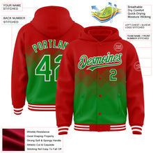 Charger l'image dans la galerie, Custom Red Grass Green-White Gradient Square Shape 3D Pattern Design Bomber Full-Snap Varsity Letterman Hoodie Jacket