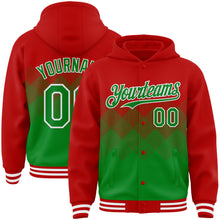 Charger l'image dans la galerie, Custom Red Grass Green-White Gradient Square Shape 3D Pattern Design Bomber Full-Snap Varsity Letterman Hoodie Jacket