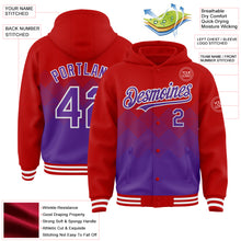 Charger l'image dans la galerie, Custom Red Purple-White Gradient Square Shape 3D Pattern Design Bomber Full-Snap Varsity Letterman Hoodie Jacket