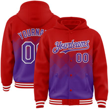 Charger l'image dans la galerie, Custom Red Purple-White Gradient Square Shape 3D Pattern Design Bomber Full-Snap Varsity Letterman Hoodie Jacket
