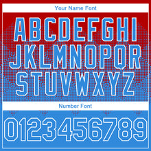 Charger l'image dans la galerie, Custom Red Powder Blue-White Gradient Square Shape 3D Pattern Design Bomber Full-Snap Varsity Letterman Hoodie Jacket