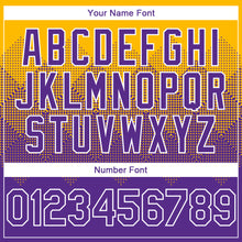 Charger l'image dans la galerie, Custom Gold Purple-White Gradient Square Shape 3D Pattern Design Bomber Full-Snap Varsity Letterman Hoodie Jacket