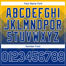 Charger l'image dans la galerie, Custom Gold Royal-White Gradient Square Shape 3D Pattern Design Bomber Full-Snap Varsity Letterman Hoodie Jacket