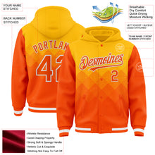 Charger l'image dans la galerie, Custom Gold Orange-White Gradient Square Shape 3D Pattern Design Bomber Full-Snap Varsity Letterman Hoodie Jacket