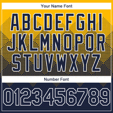 Charger l'image dans la galerie, Custom Gold Navy-White Gradient Square Shape 3D Pattern Design Bomber Full-Snap Varsity Letterman Hoodie Jacket