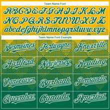 Charger l'image dans la galerie, Custom Gold Kelly Green-White Gradient Square Shape 3D Pattern Design Bomber Full-Snap Varsity Letterman Hoodie Jacket