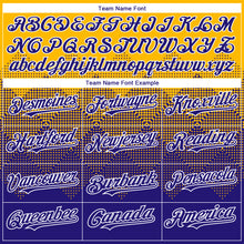 Charger l'image dans la galerie, Custom Gold Dark Purple-White Gradient Square Shape 3D Pattern Design Bomber Full-Snap Varsity Letterman Hoodie Jacket