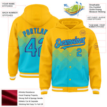 Charger l'image dans la galerie, Custom Gold Lakes Blue-Purple Gradient Square Shape 3D Pattern Design Bomber Full-Snap Varsity Letterman Hoodie Jacket
