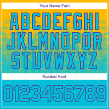 Charger l'image dans la galerie, Custom Gold Lakes Blue-Purple Gradient Square Shape 3D Pattern Design Bomber Full-Snap Varsity Letterman Hoodie Jacket