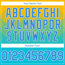 Charger l'image dans la galerie, Custom Gold Powder Blue-White Gradient Square Shape 3D Pattern Design Bomber Full-Snap Varsity Letterman Hoodie Jacket