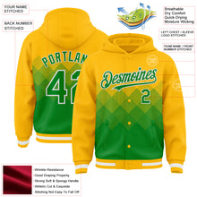 Charger l'image dans la galerie, Custom Gold Grass Green-White Gradient Square Shape 3D Pattern Design Bomber Full-Snap Varsity Letterman Hoodie Jacket