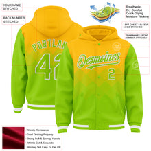 Charger l'image dans la galerie, Custom Gold Neon Green-White Gradient Square Shape 3D Pattern Design Bomber Full-Snap Varsity Letterman Hoodie Jacket