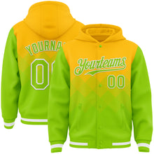 Charger l'image dans la galerie, Custom Gold Neon Green-White Gradient Square Shape 3D Pattern Design Bomber Full-Snap Varsity Letterman Hoodie Jacket