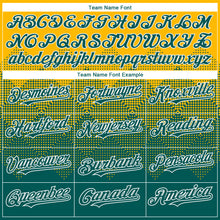 Charger l'image dans la galerie, Custom Gold Midnight Green-White Gradient Square Shape 3D Pattern Design Bomber Full-Snap Varsity Letterman Hoodie Jacket