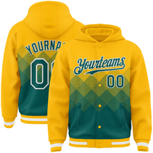 Charger l'image dans la galerie, Custom Gold Midnight Green-White Gradient Square Shape 3D Pattern Design Bomber Full-Snap Varsity Letterman Hoodie Jacket