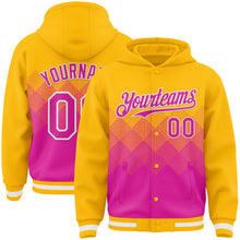 Charger l'image dans la galerie, Custom Gold Deep Pink-White Gradient Square Shape 3D Pattern Design Bomber Full-Snap Varsity Letterman Hoodie Jacket