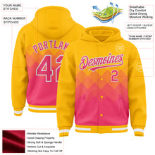 Charger l'image dans la galerie, Custom Gold Neon Pink-White Gradient Square Shape 3D Pattern Design Bomber Full-Snap Varsity Letterman Hoodie Jacket