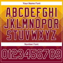 Charger l'image dans la galerie, Custom Gold Maroon-White Gradient Square Shape 3D Pattern Design Bomber Full-Snap Varsity Letterman Hoodie Jacket