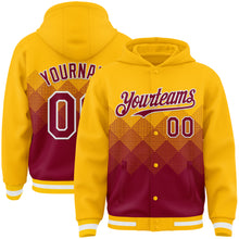 Charger l'image dans la galerie, Custom Gold Maroon-White Gradient Square Shape 3D Pattern Design Bomber Full-Snap Varsity Letterman Hoodie Jacket