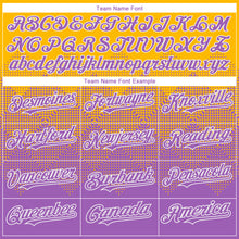 Charger l'image dans la galerie, Custom Gold Medium Purple-White Gradient Square Shape 3D Pattern Design Bomber Full-Snap Varsity Letterman Hoodie Jacket