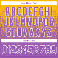 Charger l'image dans la galerie, Custom Gold Medium Purple-White Gradient Square Shape 3D Pattern Design Bomber Full-Snap Varsity Letterman Hoodie Jacket