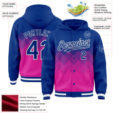 Charger l'image dans la galerie, Custom Royal Deep Pink-White Gradient Square Shape 3D Pattern Design Bomber Full-Snap Varsity Letterman Hoodie Jacket
