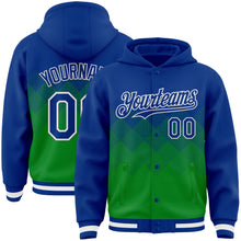 Charger l'image dans la galerie, Custom Royal Grass Green-White Gradient Square Shape 3D Pattern Design Bomber Full-Snap Varsity Letterman Hoodie Jacket