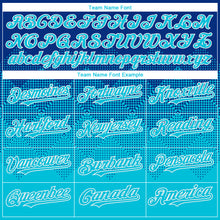 Charger l'image dans la galerie, Custom Royal Lakes Blue-White Gradient Square Shape 3D Pattern Design Bomber Full-Snap Varsity Letterman Hoodie Jacket